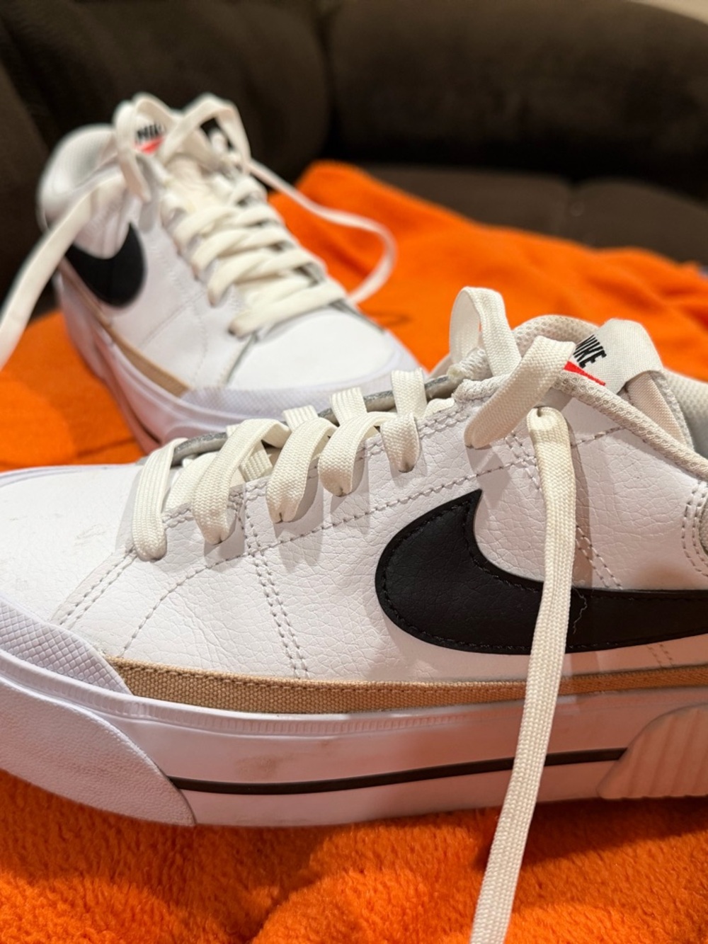 Nike White and Black Low-Top Sneakers with Tan Accent
